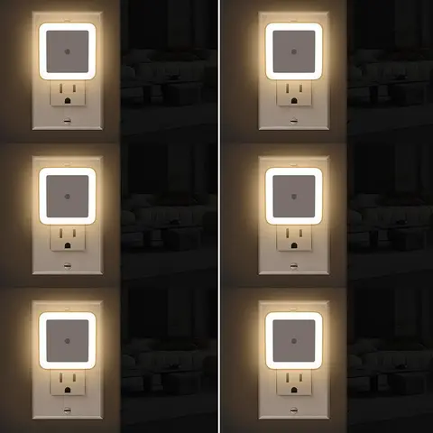 Dusk-to-Dawn Plug-in Interior LED Decor Night Light - ABS Plastic Warm White Ambient Glow, Minimalist Indoor Lighting for Bedroom, LED Light Up Atmosphere Home Festive Decoration