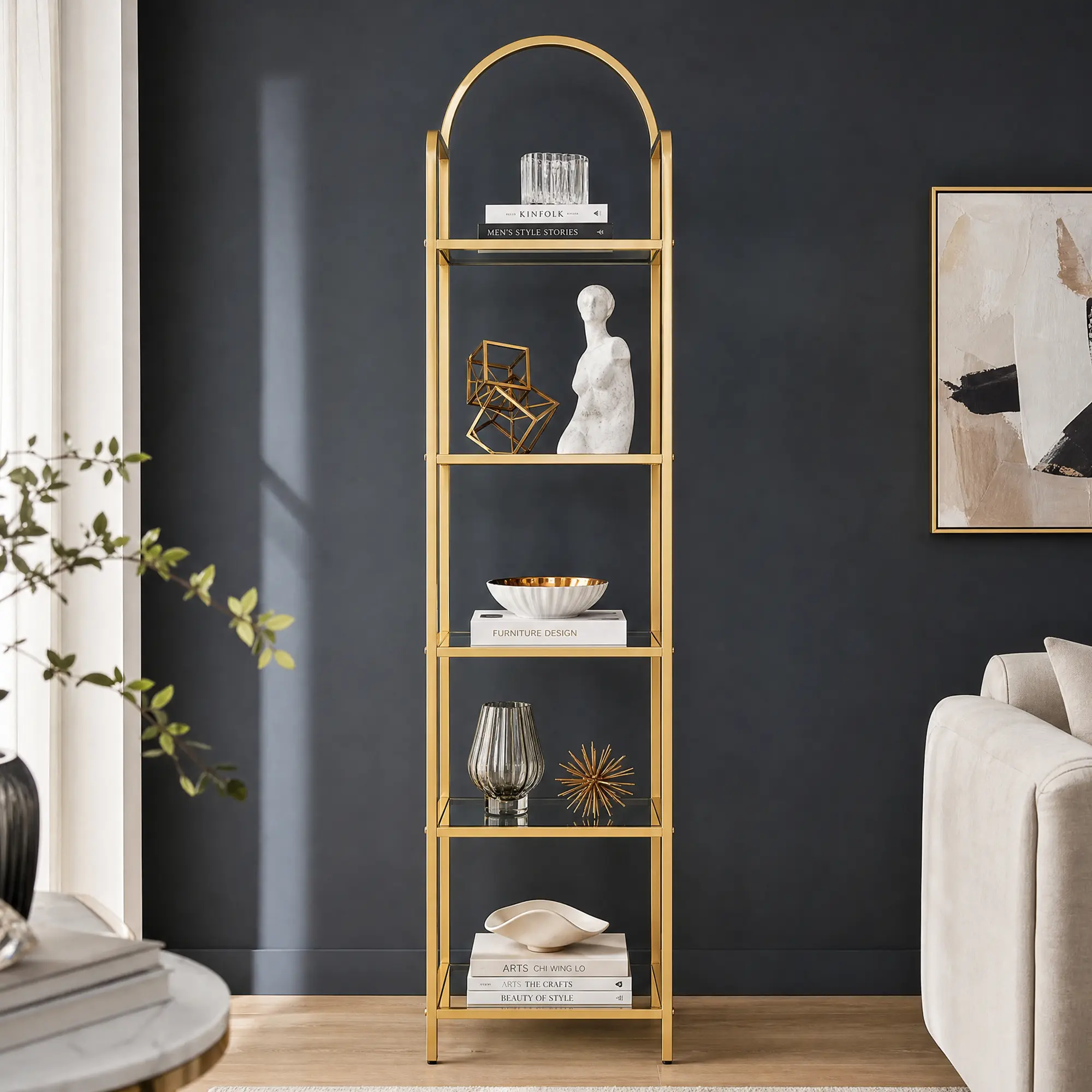Hzuaneri Modern Bookshelf Book Rack, Tempered Glass Slim Shelving Unit, Steel Frame 5/6-Tier Indoor Furniture for Bedroom, Home Office, Book Storage Organizer
