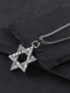 Silver Vintage Star of David Pendant Necklace | Gothic Streetwear & Religious Accessory, Gothic Mystery Jewelry for Daily, Religious Events & Street Style Looks