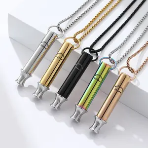 528 Hz breathing whistle necklace, titanium steel necklace that can produce sound, anxiety relieving necklace, men's and women's round tube anxiety necklace, mindfulness breathing necklace, calming necklace, 528 Hz necklace, smoking cessation necklace