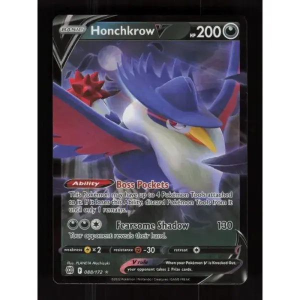 POKEMON TCG AUTHENTIC RAW SINGLES: Honchkrow V Brilliant Stars V Rare 088/172 NM English