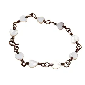 Mother of Pearl Heart Bracelet • Vintage Wire Wrapped Dainty Jewelry