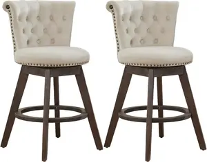 Modern Velvet Bar Stools Set of 2, Swivel Counter Height Chairs with Back and Solid Wood Legs, Upholstered Kitchen Counter Stools for Kitchen Island