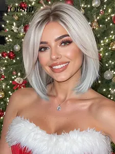 Topshe 13x6 HD Lace Front Wig 12 Inch Shoulder Length Straight Hair with Bangs, Comfortable Breathable Fit, Perfect for Christmas Holidays, Glueless HD Wigs, Lace Frontal Wigs