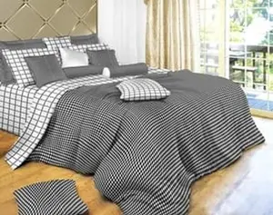 212 MAIN Twin Size Bed 6-Piece Duvet Cover Set - Checked Weave Combed Cotton, Reversible Luxury Black and White Bedding