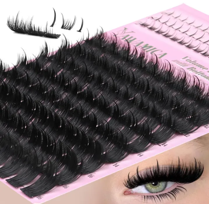 Yawamica Volume Lash Clusters with Bottom Lashes Wispy Eyelash Clusters Built in Spikes 10-16mm Fluffy Cluster Lashes D Curl Individual Lashes with 5-7mm Bottom Lash Extension DIY Spiky Salon Lash