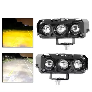 Motorcycle LED Spot Light Dual Color Hi/Low Beam Fog Lamps for Car Trucks SUV UTV 12V 24VMini Lens Headlight Driving Light