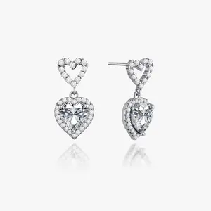 EIoways Sterling Silver Heart-shaped Earrings Push Back Moissanite Stud Earrings S925 Sterling Silver Moissanite Jewelry Perfect Birthday Mother’s Day Christmas Gift for Men Women Wedding Set