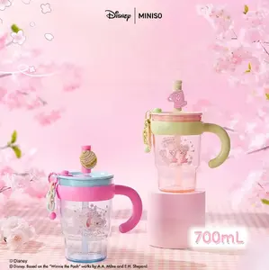 MINISO Disney Sakura Season Series Dun Dun Handheld TRITAN Cup 700mL Winnie the Pooh BPA-Free Drinkware for Cold & Hot Beverages - Bottle