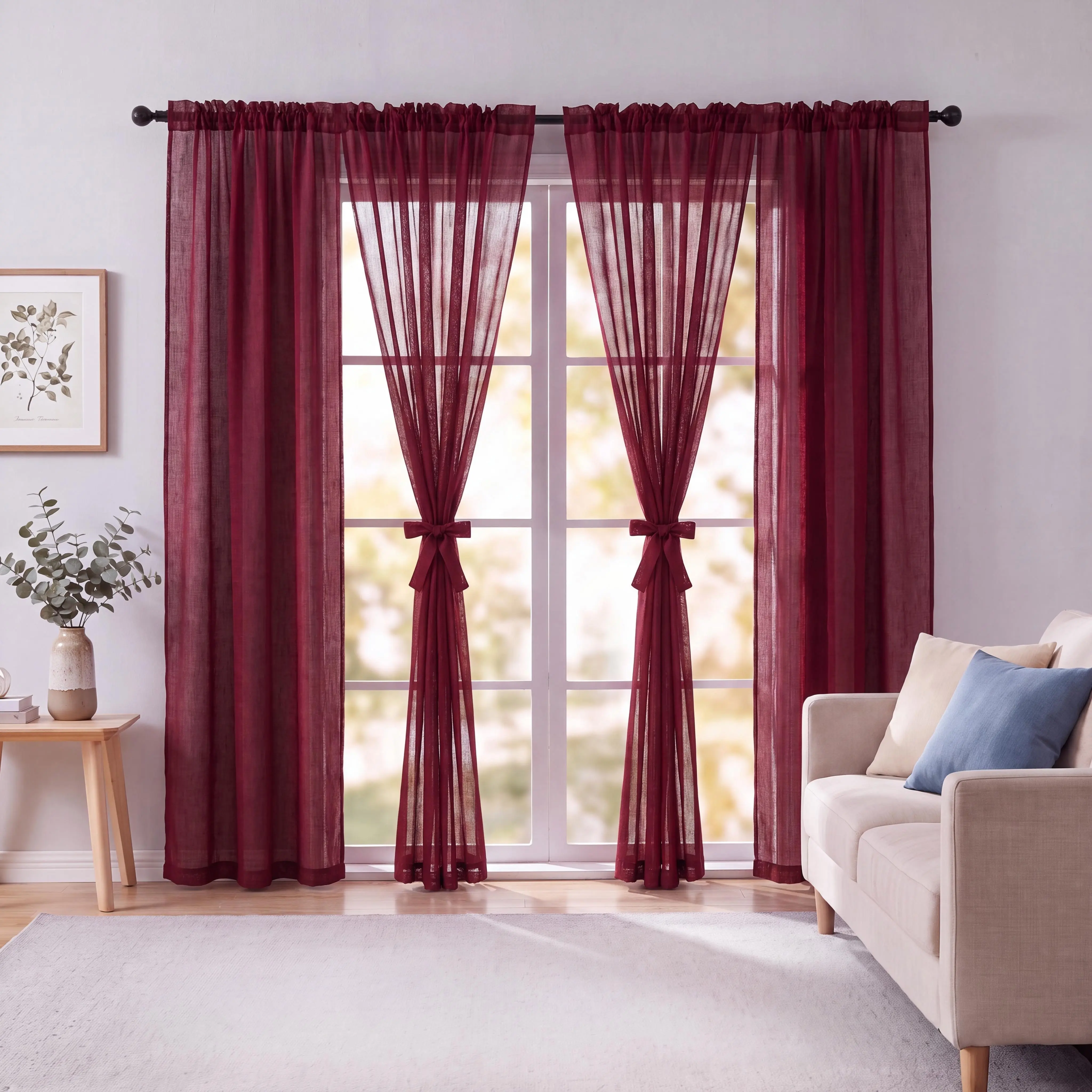 4 Piece Faux linen Polyester Linen-Look Semi-Sheer Premium Room Decor Curtains, 34x95 Inch Solid-Color  Rod-Pocket Curtains, Breathable Lightweight Fabric for Bedrooms, Living Rooms Decor, L21, Room Decor Curtain Windowshades Privacy Window Film