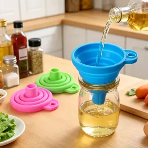 Foldable Mini Adjustable Portable Funnel, Silicone Oil Funnel for Kitchen, Convenient Liquid Funnel, Heat Resistant, Home Use
