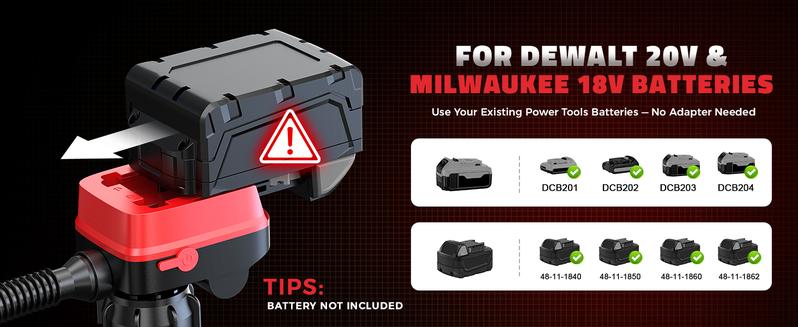 Cordless Fuel Transfer Pump Compatible with DeWalt 20V & Milwaukee 18V Batteries, Battery NOT Included, 3.2 GPM Portable Electric Gas Can Pump with 51'' Hose & 3 Adapters for Diesel Gasoline Oil Water
