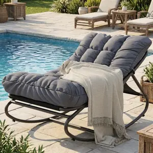 Oversized Outdoor Rocking Chair, Heavy Duty 450 LBS Metal Frame Patio Rocker, Comfy Papasan Egg Rocking Chair with Thick Waterproof Cushion for Porch, Garden & Backyard, Dark Grey