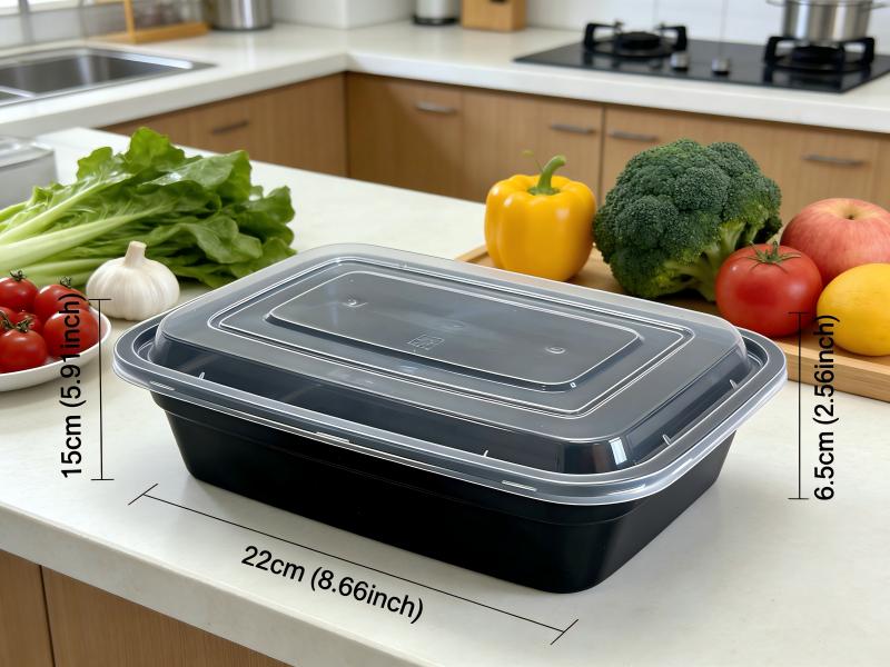 50 pieces, 38 ounces, black rectangular food storage container, meal container, disposable plastic portable with lid container, lunch box, stackable, suitable for microwave oven and dishwasher, kitchen organizing and storage supplies, outdoor camping