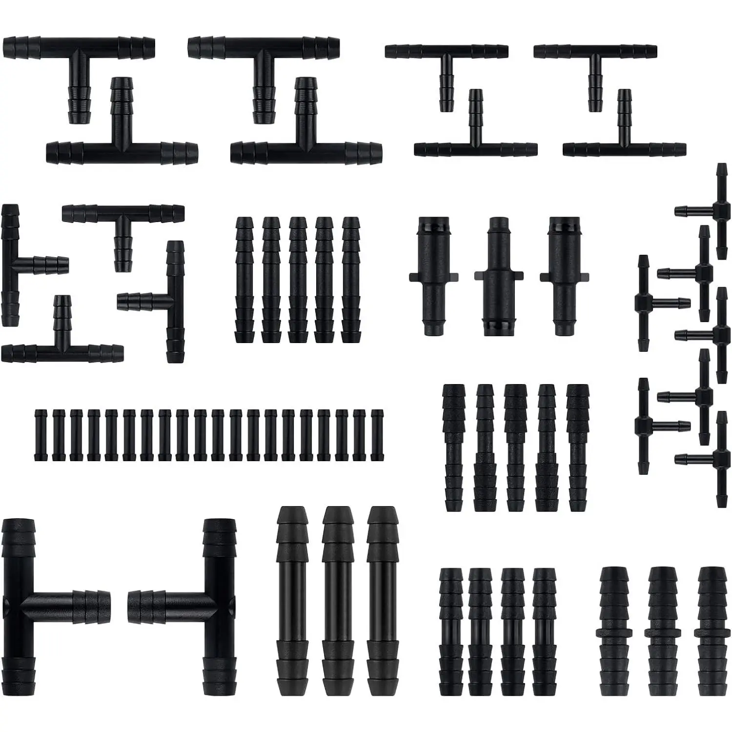 64PCS Vacuum Line Connectors Kit,Heat Resistant 240 ℃   (460 ℉ ) Vacuum Hose Connector Assortment for Tightly Connecting Vacuum Lines,Silicone Vacuum Hose,Multiple Size Vacuum Tube Fittings (64PCS)
