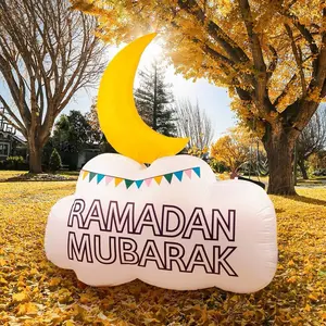 Eid Ramadan Inflable - Moon and Cloud Design with "RAMADAN MUBARAK" Text - Ideal for Celebrating Eid and Ramadan Decor Religious
