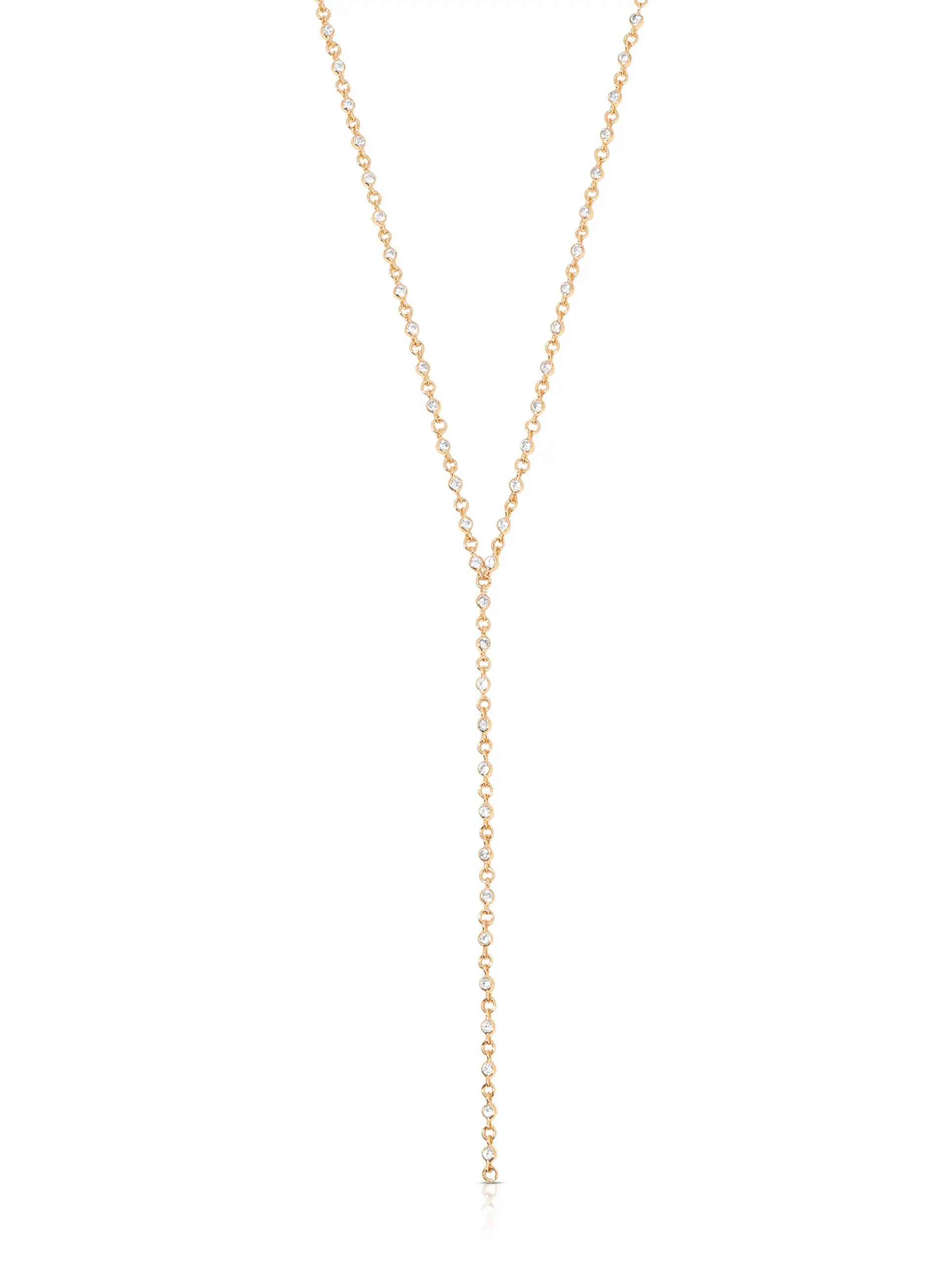 Ettika Dainty Crystal Lariat Necklace 18k Gold Plated Brass with Cubic Zirconia 16" Length 4" Extender Chain 8" Drop Clasp Closure for Adults