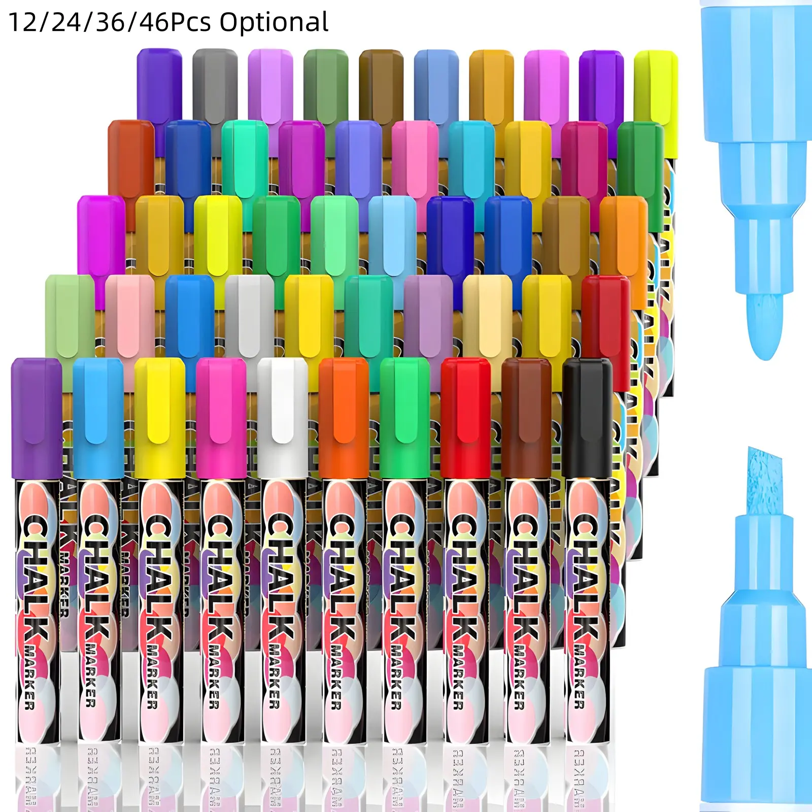 Liquid Chalk Markers Chalkboard Marker Pens, Multipurpose Markers 3mm-6mm Reversible Tip Markers Neon Chalk Marker Wet Erasable Chalk Board Markers for Black Board Signs Car Window Mirror Glass Non-Porous Surface Writing Stationery Office Supplies