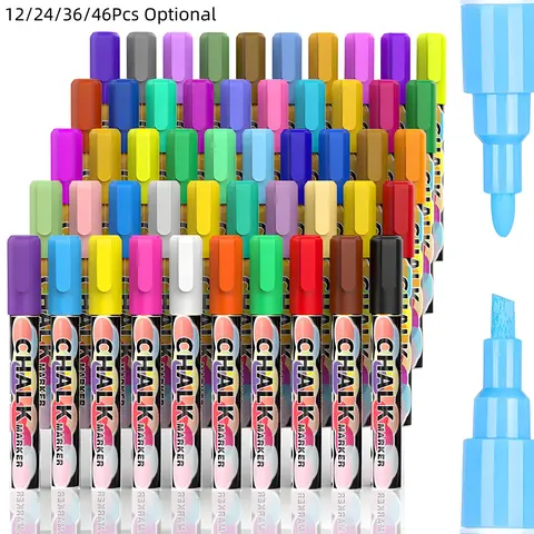 Liquid Chalk Markers, Chalkboard Marker Pens, Writing Tools, Multipurpose 3mm-6mm Reversible Tip Markers, Neon Wet Erasable Chalk Board Markers for Black Board Signs, Car Window, Mirror, Glass, Non-Porous Surface, Writing Stationery, Office Supplies