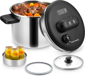 KOCH SYSTEME CS Pressure Cooker 6.3/8.5 Quart, 3-in-1 Stainless Steel Cooking Pot, One-Press Locking Pressure Cookers, Muti-purpose Pressure Cookware for Kitchen with Glass Lid & Steamer Rack