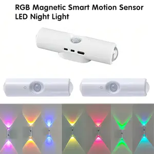 RGB Magnetic Smart Motion Sensor LED Night Light with USB Rechargeable Battery, 1500mAh, 110 Degree Sensor, Waterproof, Dimmable Wall Lamp for Indoor Ambiance, Bedroom, Entryway, Hallway, Desk or Stairs