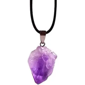 Purple Natural Amethyst Raw Stone Pendant Necklace for Women Men Raw Amethyst Pendant Crystals Necklaces Reiki Meditation Therapy