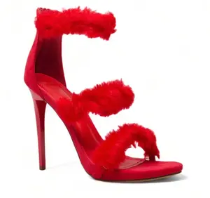 NWT- LILIANNA RED FUR STILETTO HEELS OPEN TOE SZ - 7.5 High Heels