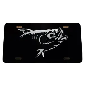 Bass Fish License Plate - Aluminum Car Accessories & Vanity Plate with Pre-Drilled Holes, 12" x 6", Perfect Fishing Gift