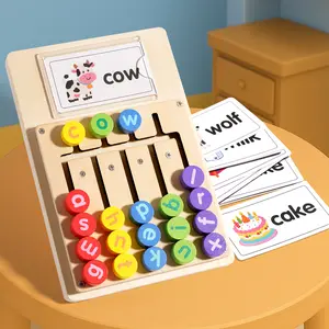Alphabet spelling learning board + 12 double-sided word cards (24 words in total) | Children's English Enlightenment Phonics Education Toys