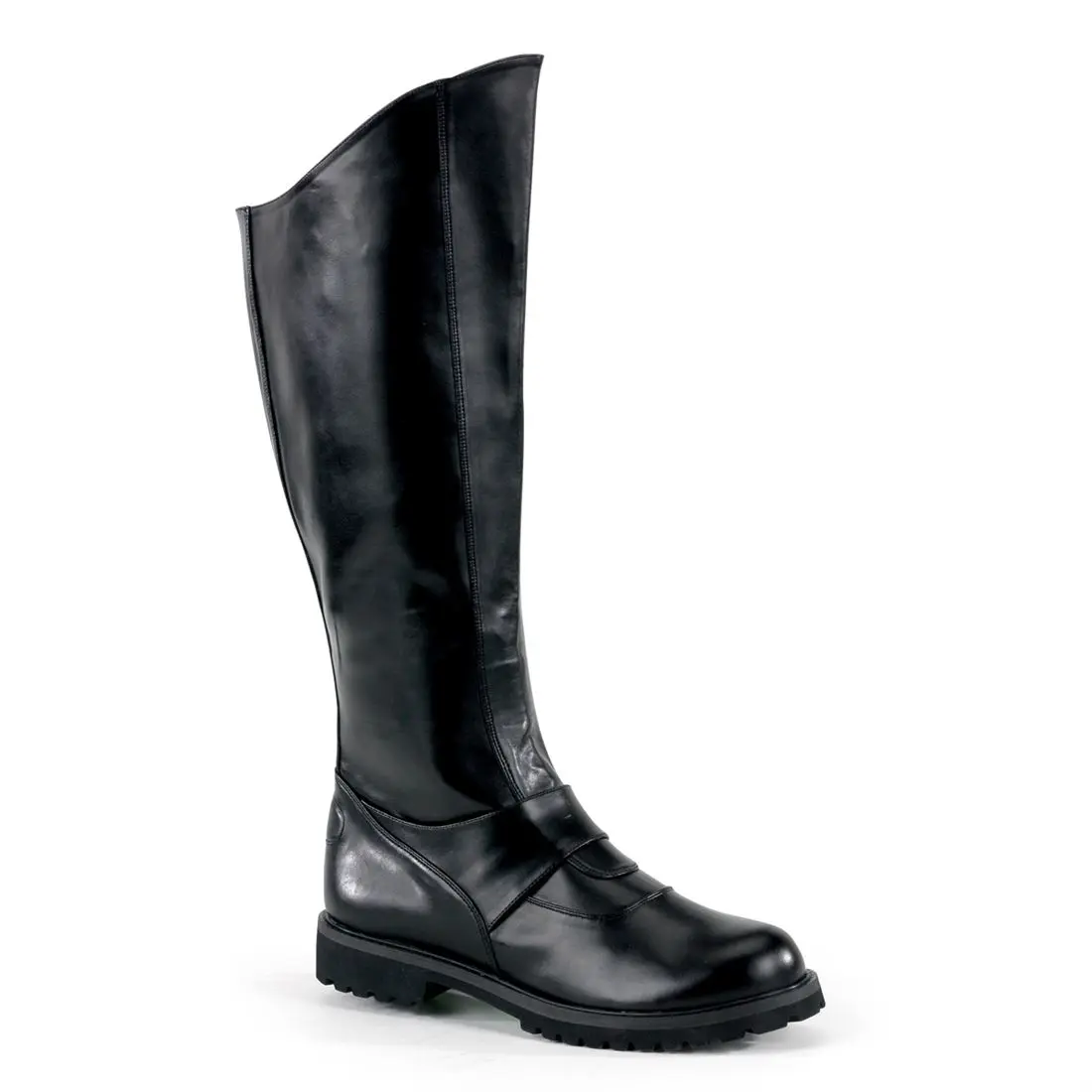 Men's Gotham-100 Villain Knee-High Faux Leather Boots with 1.5" Flat Heel & Zipper for Cosplay, Halloween & Comic Book Conventions, 1.5 In, Footwear, Alternative Style, Easy Access, Leather & Faux Leather