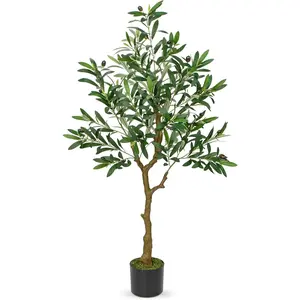 4Ft Artificial Olive Tree Tall Fake Potted Olive Plant Large Lifelike Faux Plastic Plants in Pot for Home Decor Indoor Living Room Bedroom Office Decoration