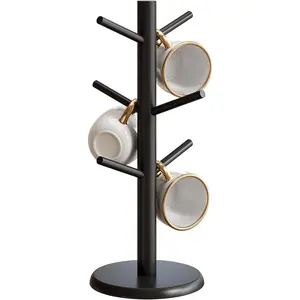 Coffee Mug Holder Tree with 6 Hooks,Cup Rack Holder for Counter Cup Hanger Countertop  Storage,Black