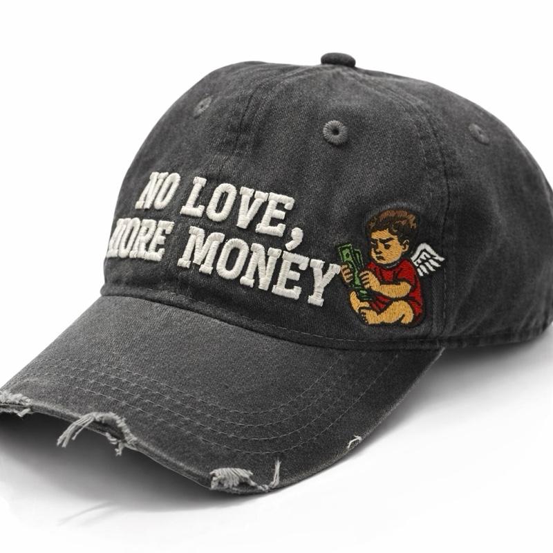 No Love More Money Unisex Streetwear Hat with Vintage Finish and High-Quality Embroidery Adjustable and Comfortable for Daily Wear