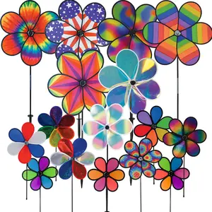 In the Breeze 6-Petal Flower Spinner 19" Diameter Mesmerizing Colorful Outdoor Wind Spinner for Yards and Gardens Durable Polyester Fabric or Mylar