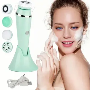 1pc Facial Cleansing Brush Rechargeable,Electric Face Scrubber for Deep Cleansing Pore Scrubbing Brush for Men & Women, Exfoliating,Face Massaging,3 Speeds Adjustable Water Resistant Face Brush Cleanser with 4 Brush Heads