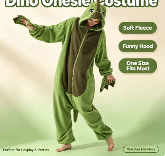 Women's Plus Size Dinosaur Onesie, Fun Baggy Knitting Loungewear for Sleep, Hooded Wearable Blanket for Halloween Cosplay, Nightwear, Oversize, 2Xl, Sleep Onesie, Casual, Polyester, Long Sleeve, Holiday, All-Seasons, Loose-Fit, Cartoon, Deep V