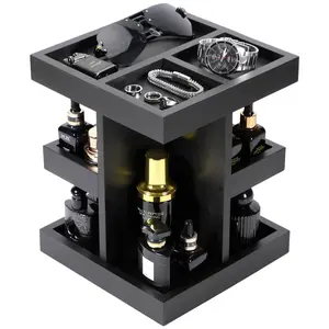 Cologne Organizer for Men,Cologne Stand,3 Tier Wooden Perfume Shelf with Rotate,Desk Organizer,Gifts for Dad From Wife,Husband Boyfriend Birthday Gift Ideas,Valentine's Day Gifts for Men