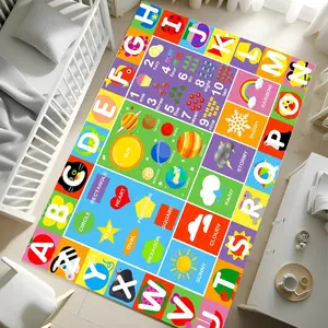 Kids Educational Alphabet Number Weather Flannel Area Rug - Colorful ABC 123 Learning Mat with Weather Symbols & Planets, Non-Slip Soft Play Rug for Nursery & Playroom #EducationalAlphabetRug #ABC123LearningMat #NurseryWeatherDecor #KidsPlayroomCarpet