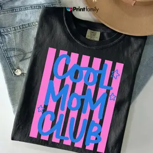Comfort Colors Cool Moms Club Shirt, Trendy Preppy Mama Aesthetic, Coquette Striped Mom Life Design, Girly Dainty Mom Shirt - Printfamily