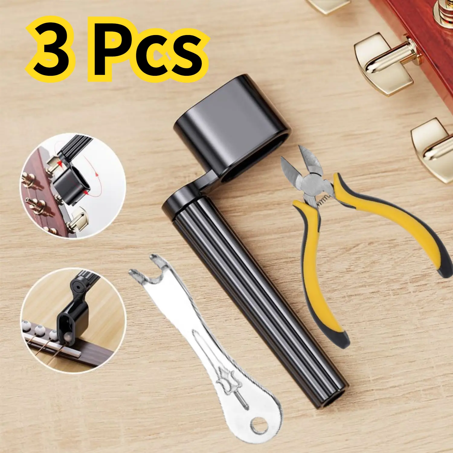 3PCS Guitar Repair Tools Guitar Repair Kit with String Winder, String Cutter & Pin Puller – Essential Guitar Repair Tools for Acoustic, Electric, and Bass Guitars
