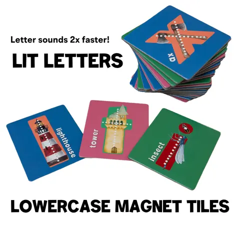 Lit Letters Magnet Tiles Official Lit to Lead Product | Learn Letter Sounds up to 2X Faster | Alphabet Fridge Magnets | Embedded Pictograph Mnemonic,Abc Magnets