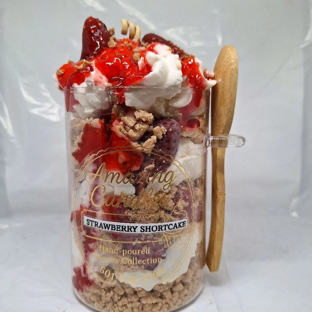 Strawberry Shortcake Wax Candle with Spoon, Natural Waxes, Playful Look, Sweet Aroma, Home Decor Home Supply
