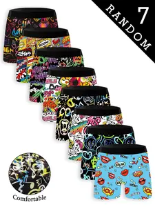 Men's Cartoon Graffiti Print Briefs, Breathable Elastic Comfort Fit, Kiss Me Lips Design, Casual Underwear, Humorous Fun Patterns, Underwear Boxer Briefs