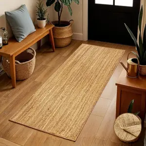 Jute Rug 2x6  Runner Rug with Non-Slip Backing, Low-Profile Farmhouse Hallway Runner, Kithen Rug or Entryway Mat,  2x6 Runner for Boho Decor
