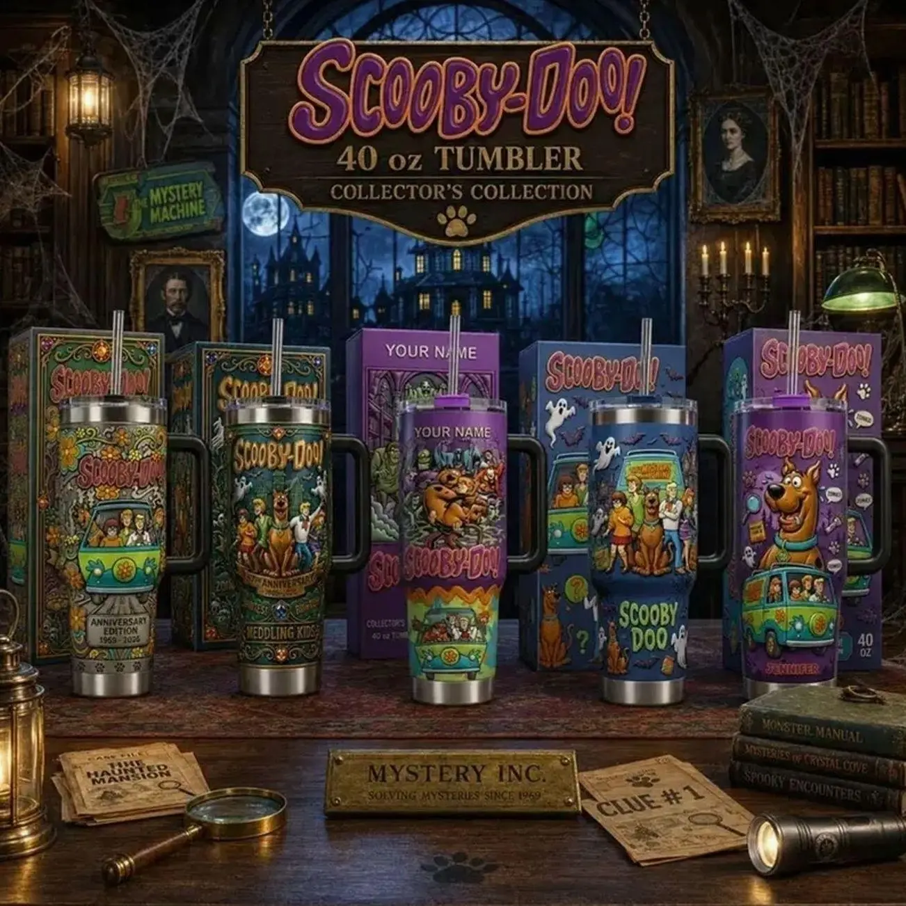 Scooby-Doo 57th Anniversary 1969–2026 40oz Stainless Steel Tumbler with Handle & Straw – Mystery Inc. Vacuum Insulated Travel Mug, Retro Haunted Adventure Collector Gift for Fans.