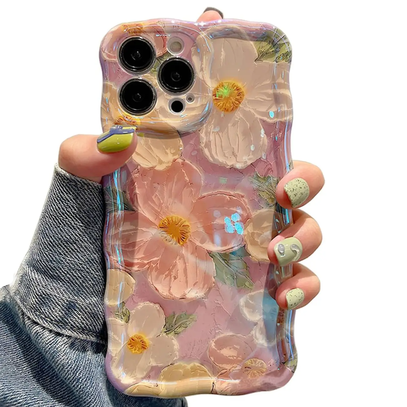 Case for iPhone 15 14 13 12 11 Pro Max Plus Women Causal Fashion Phone Case Flower Design Oil Painting TPU Protective Case for Gilrs Gift for Women No