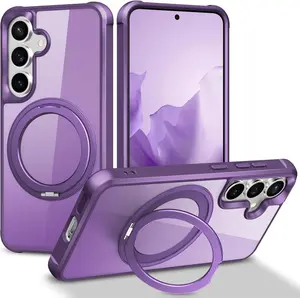 Magnetic for Samsung Galaxy S24 & S25 Case with 360° Ring Stand, [Compatible with MagSafe], [Military Grade Shockproof], Slim Shockproof Translucent Matte Protective Cover for S24 & S25 Tough Trendy Protection Smartphone