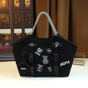Women's Casual Trendy Purse - Large Capacity Nylon Street Style Tote Bag, Lightweight Shoulder Handbag with Unique Patches, Adjustable Straps
