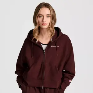 Champion Women's Cropped Fleece Zip-Up Sweatshirt - Maroon L Champion Women's Cropped Fleece Zip-Up Sweatshirt - Maroon L