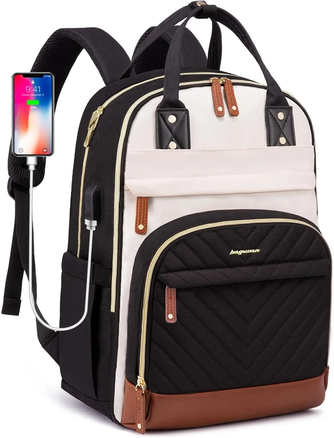 Laptop Backpack for Women Bag - 15.6 inch Work Travel Backpack with USB Charger College Bookbag Waterproof Business Computer Backpack Anti-theft Casual Backpacks for Nurse Teacher Beige Black Brown Gift